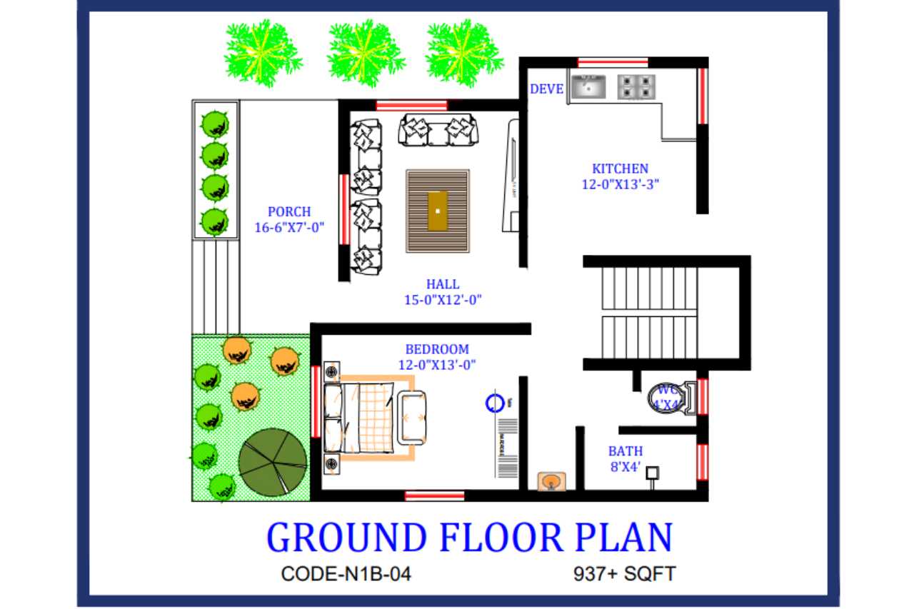 1 bhk house plan : 937 sq.ft.